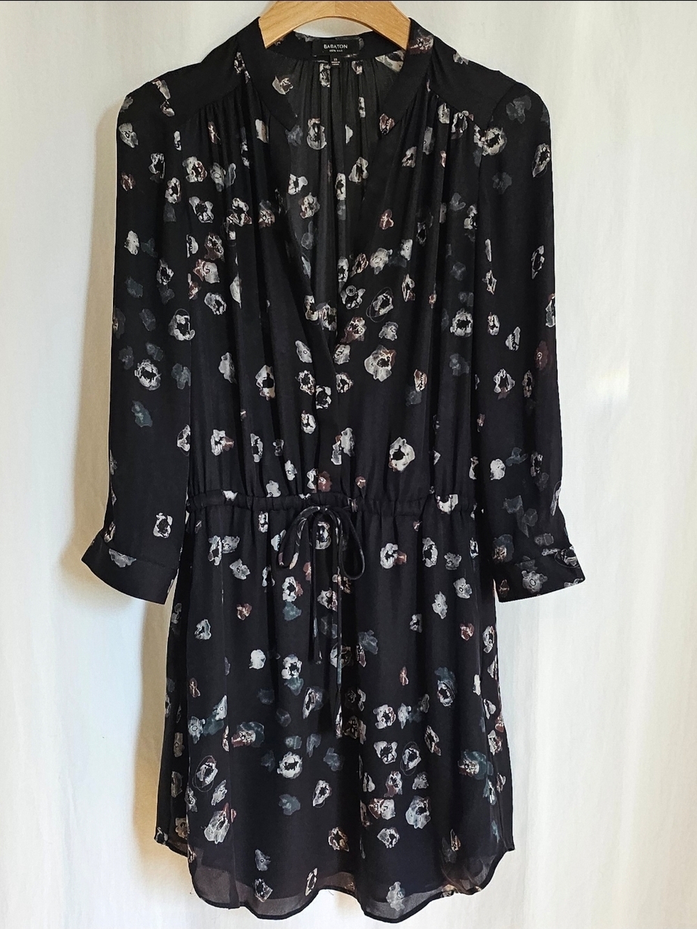 Aritzia Babaton Long Sleeve Silk Bennett Dress - Black & Pattern